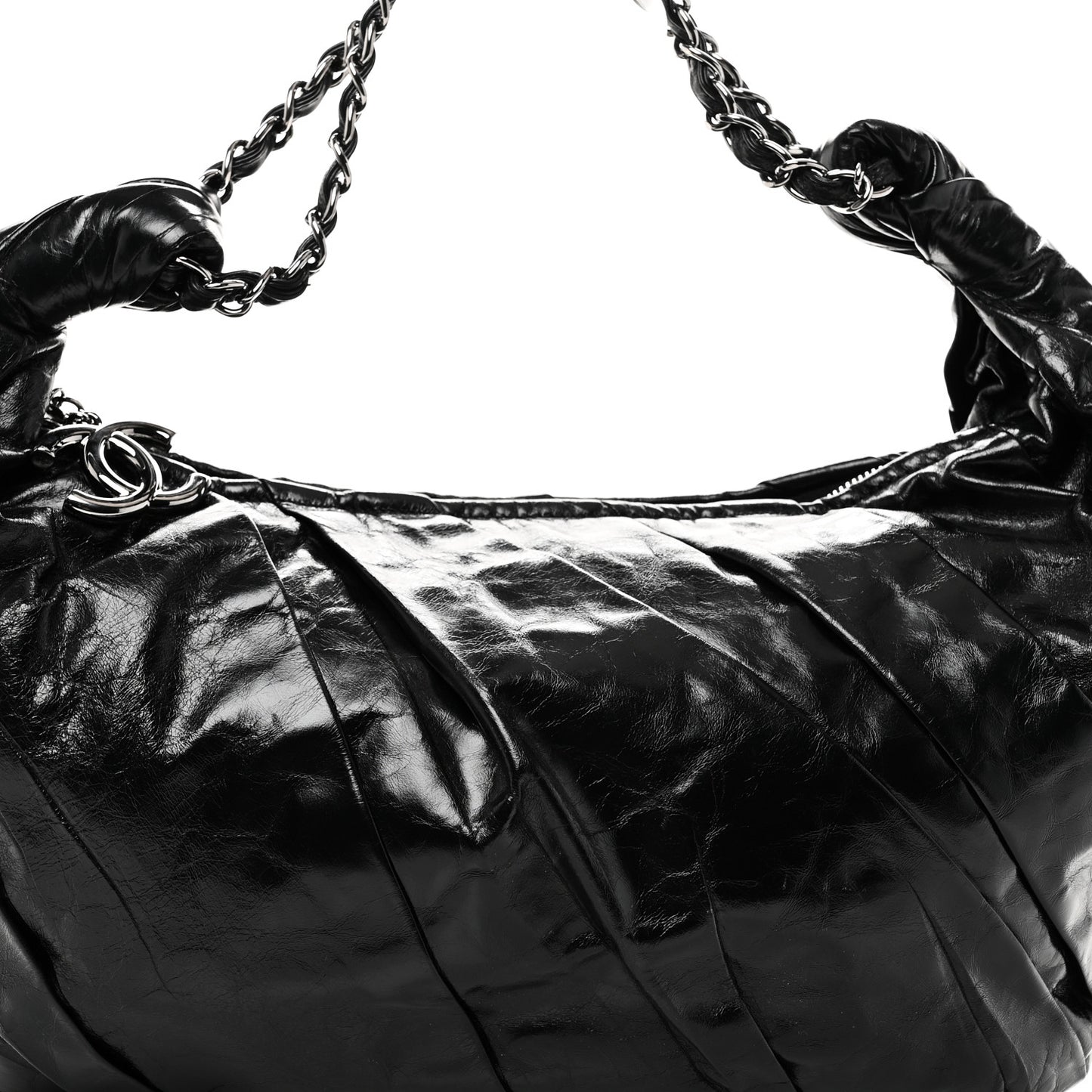 Glazed Calfskin Twisted Hobo Black