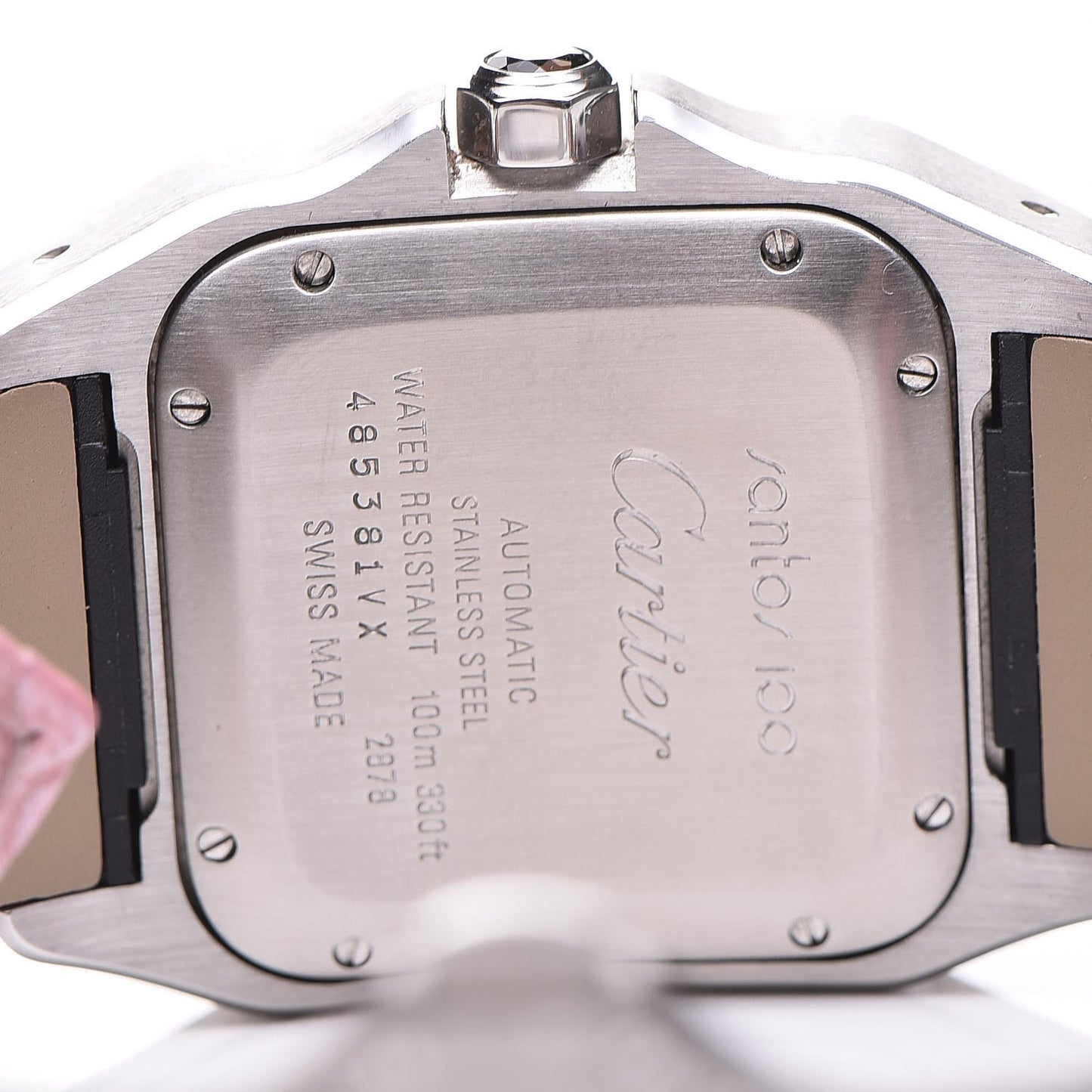 Stainless Steel Alligator 33mm Santos 100 Automatic Watch Pink