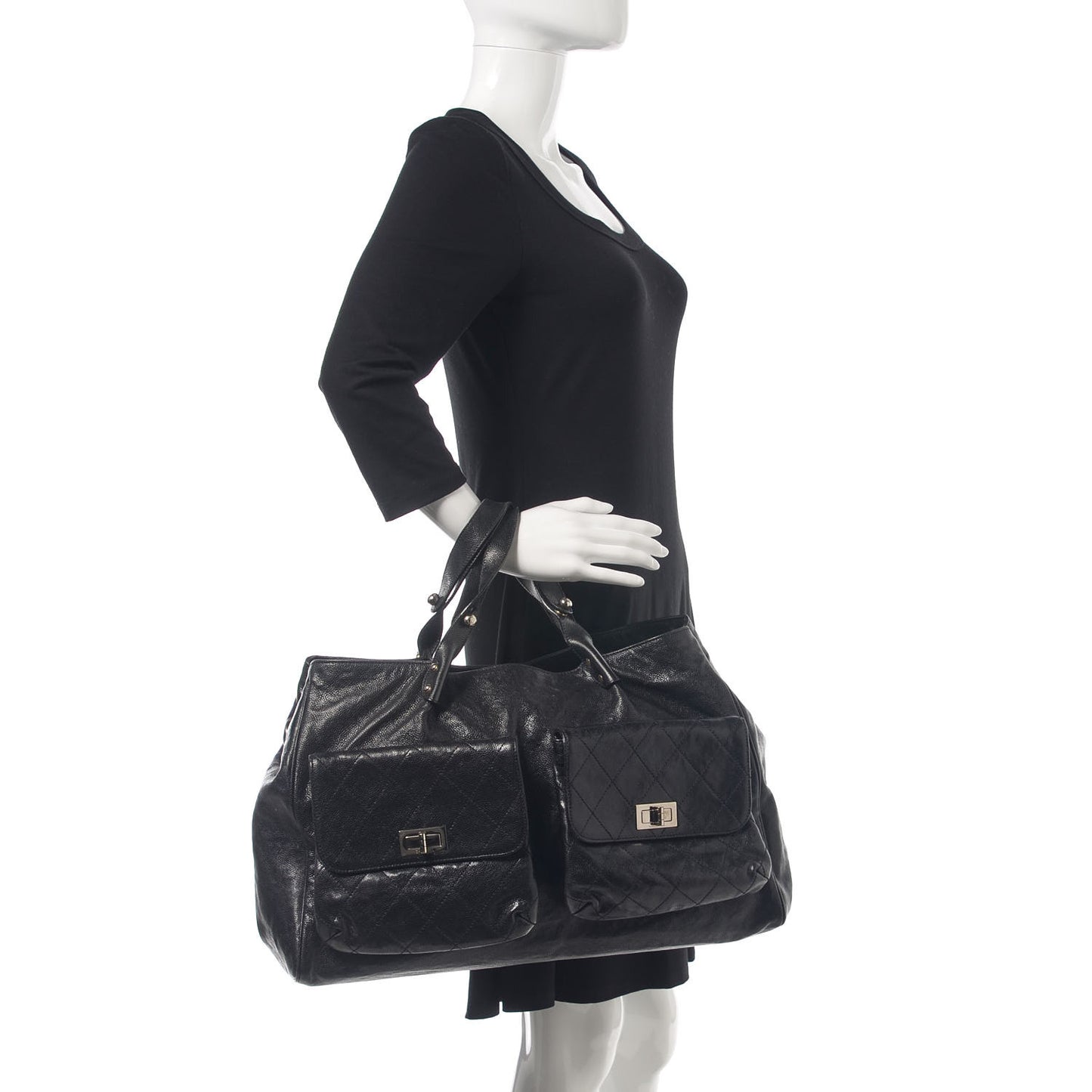 Glazed Caviar Large Pocket In The City Tote Black