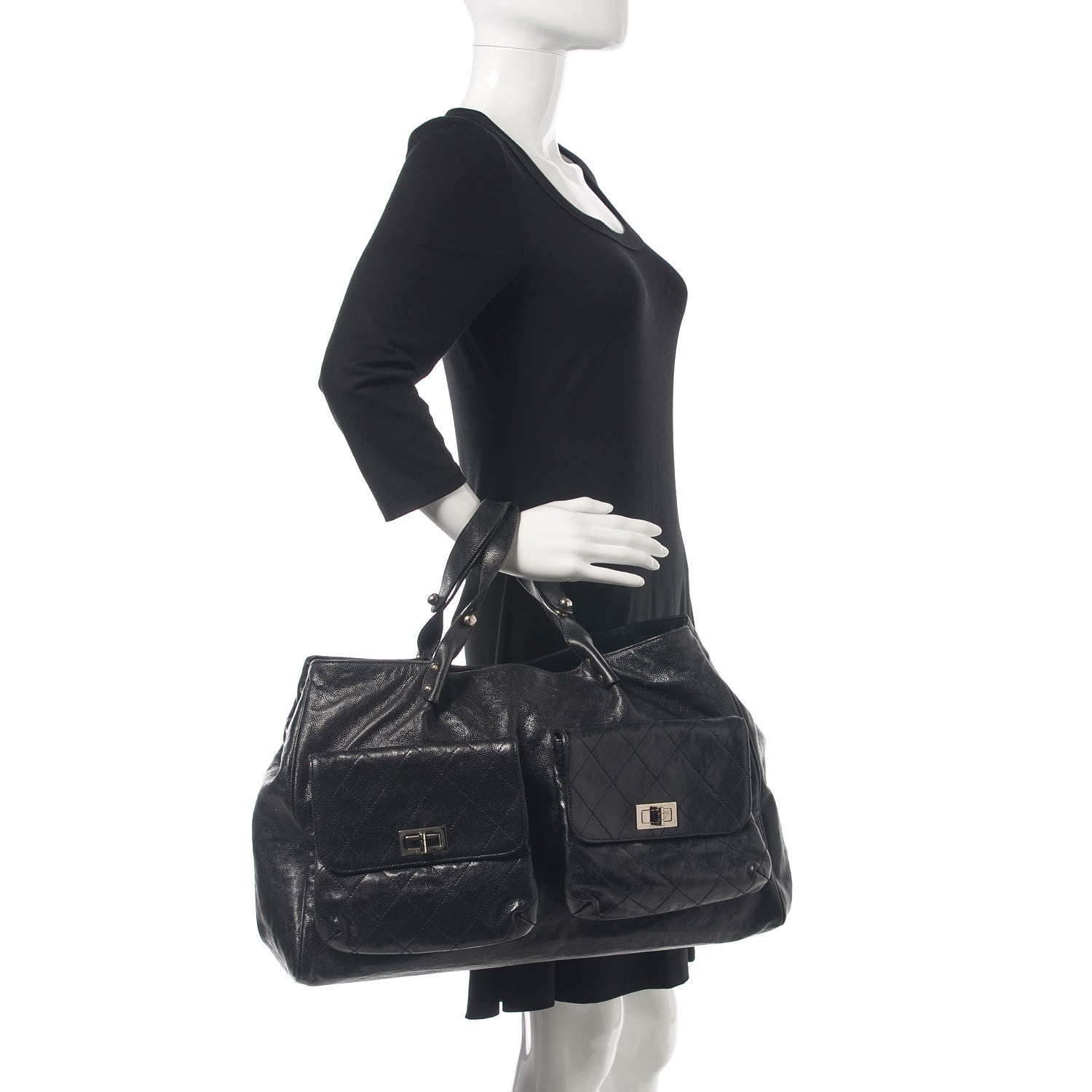 Chanel Glazed Caviar Large Pocket In The City Tote Black 2 of 11