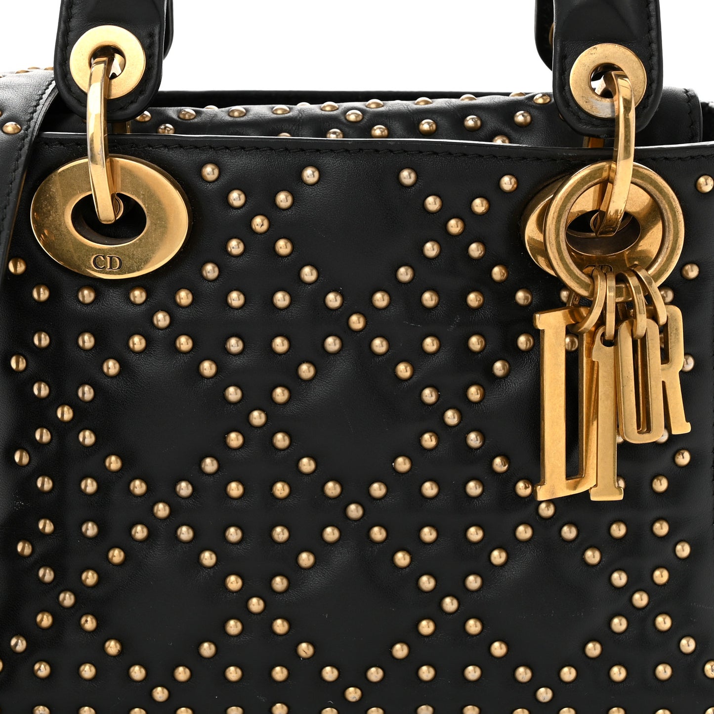 Lambskin Studded Mini Supple Lady Dior Black