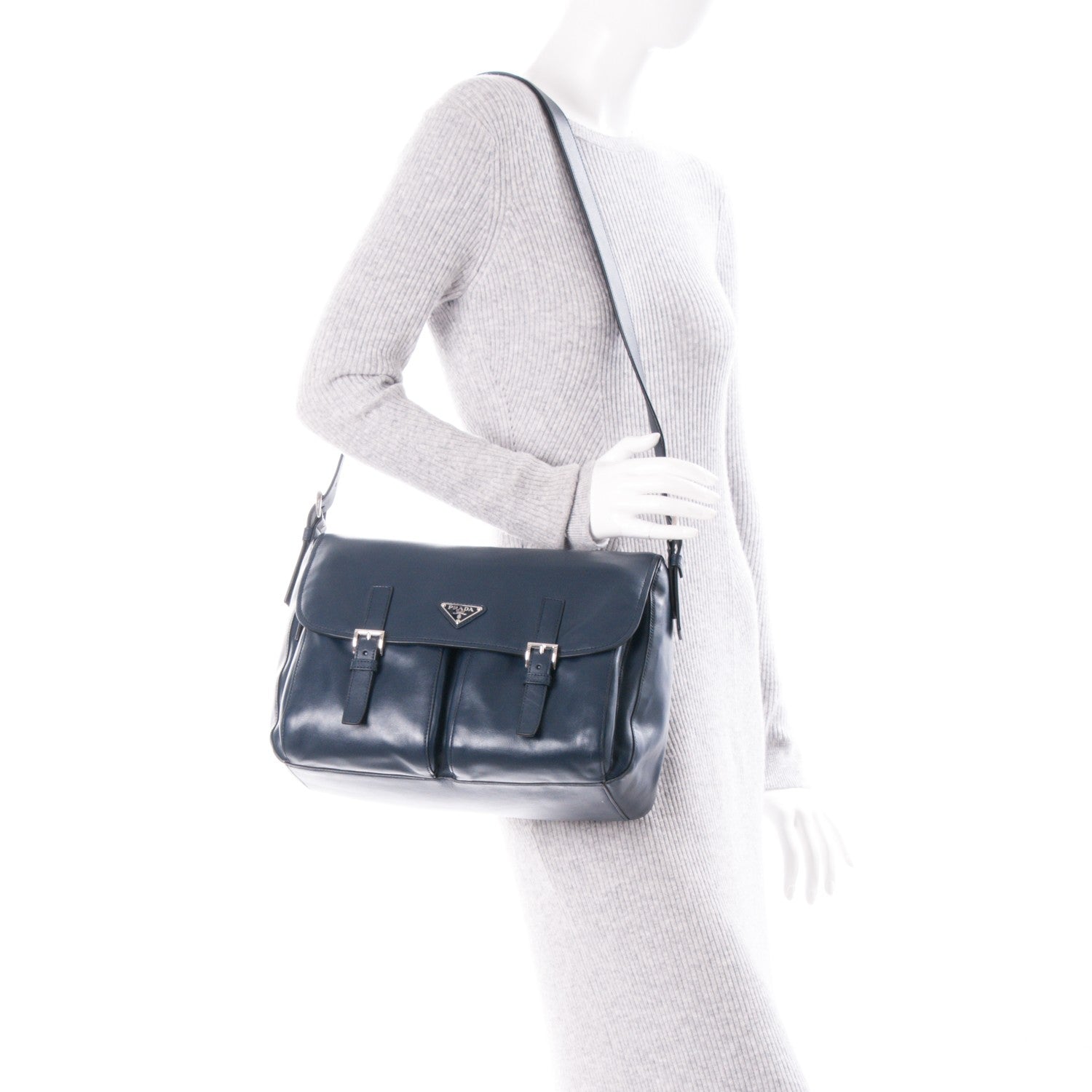 Prada Soft Calf Pattina Messenger Bag Baltico 2 of 7