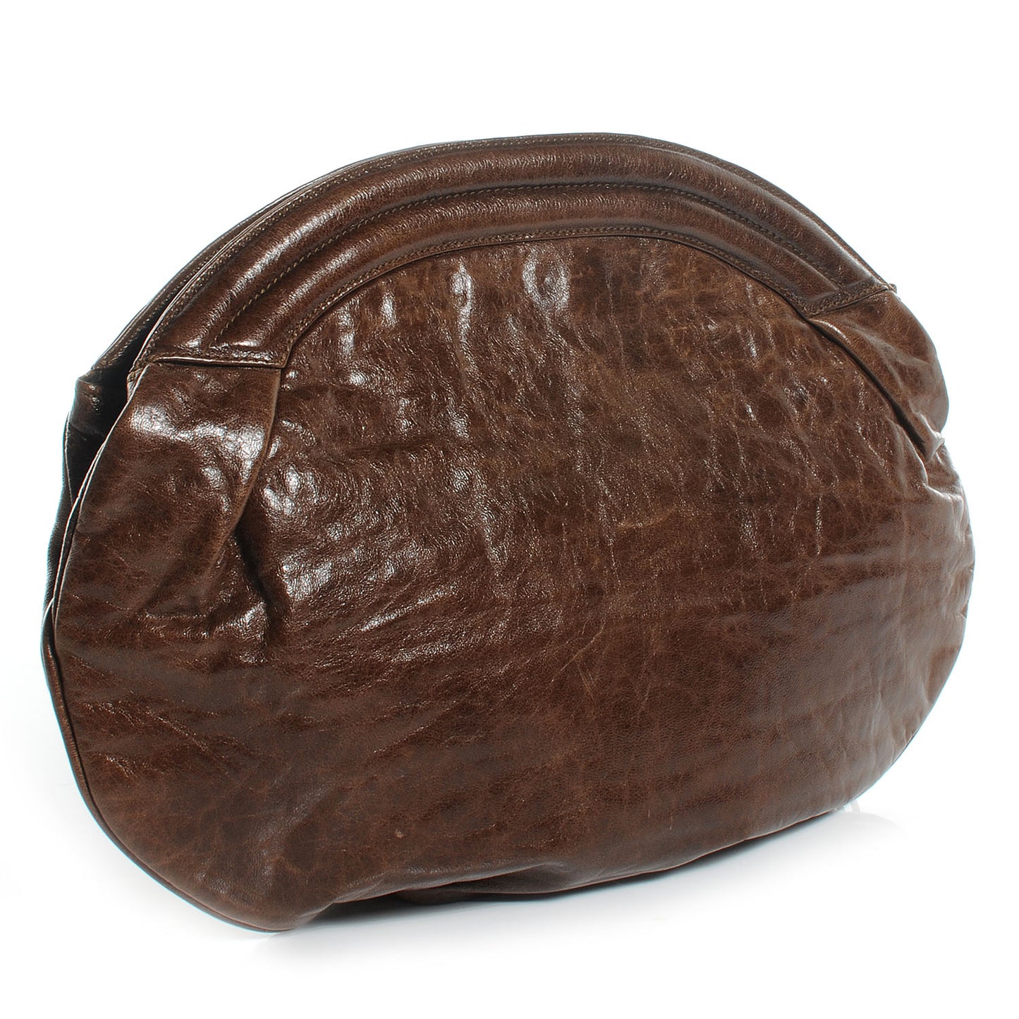 Chevre Leather Oval Clutch Truffle