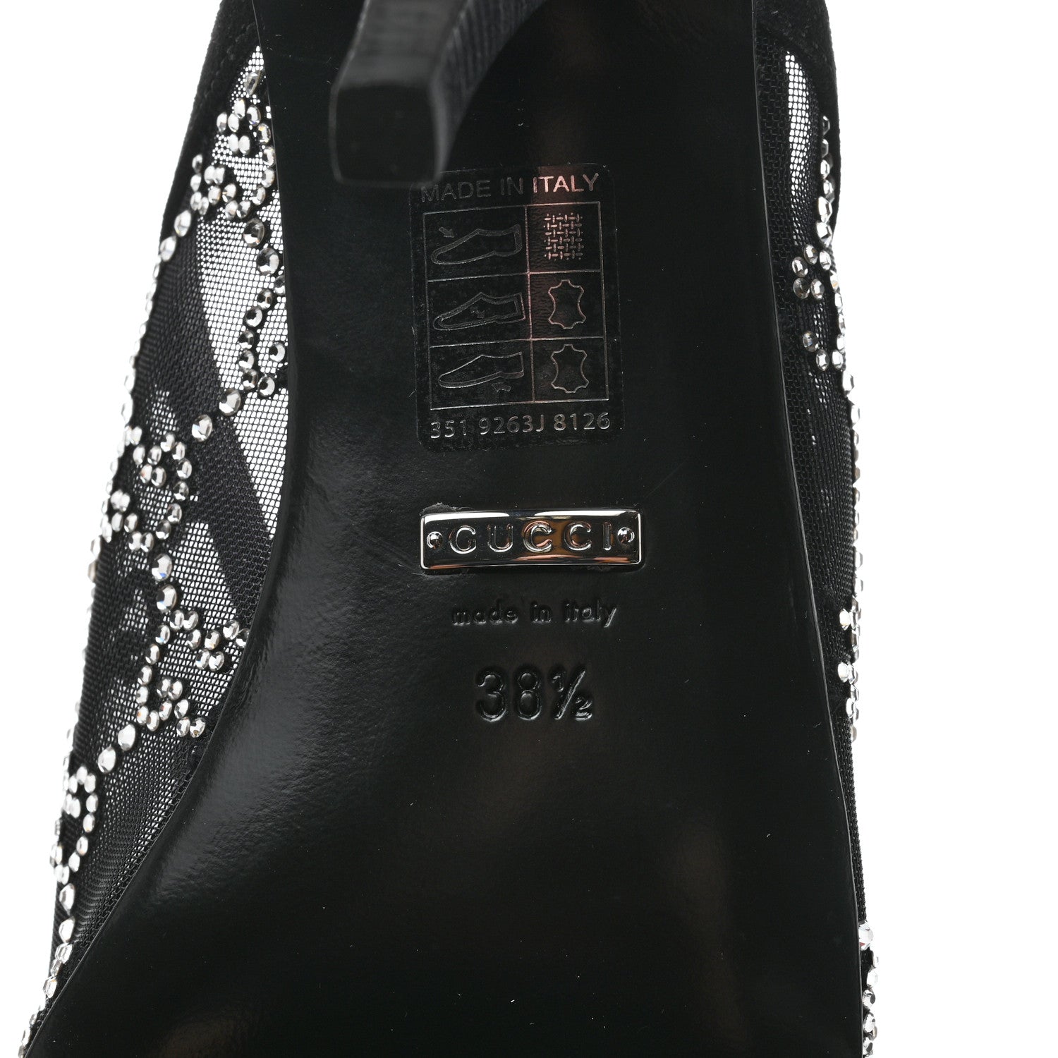Gucci Tela Retino Kid Scamosciato Crystal GG Monogram Square G 95mm Slide Sandals 38.5 Black 7 of 8