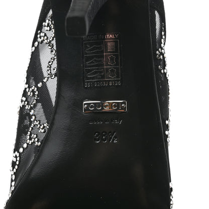Gucci Tela Retino Kid Scamosciato Crystal GG Monogram Square G 95mm Slide Sandals 38.5 Black 7 of 8