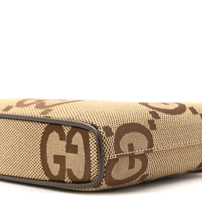 Gucci Monogram Jumbo GG Textured Dollar Calfskin Web Wristlet Messenger Bag Camel Ebony New Acero 9 of 10