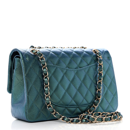 Chanel Iridescent Caviar Quilted Medium Double Flap Green 3 of 9