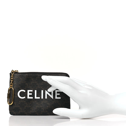 Celine Triomphe Canvas Logo Coin and Card Pouch With Hook Black 2 of 7