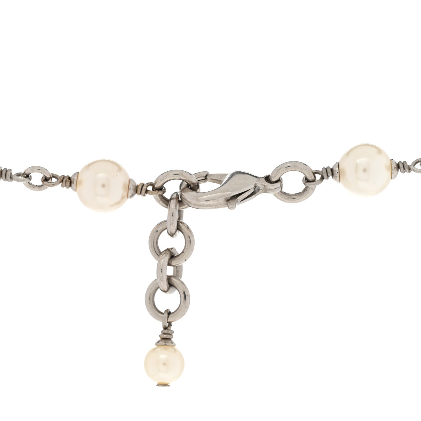 Crystal Pearl CC Long Necklace Silver
