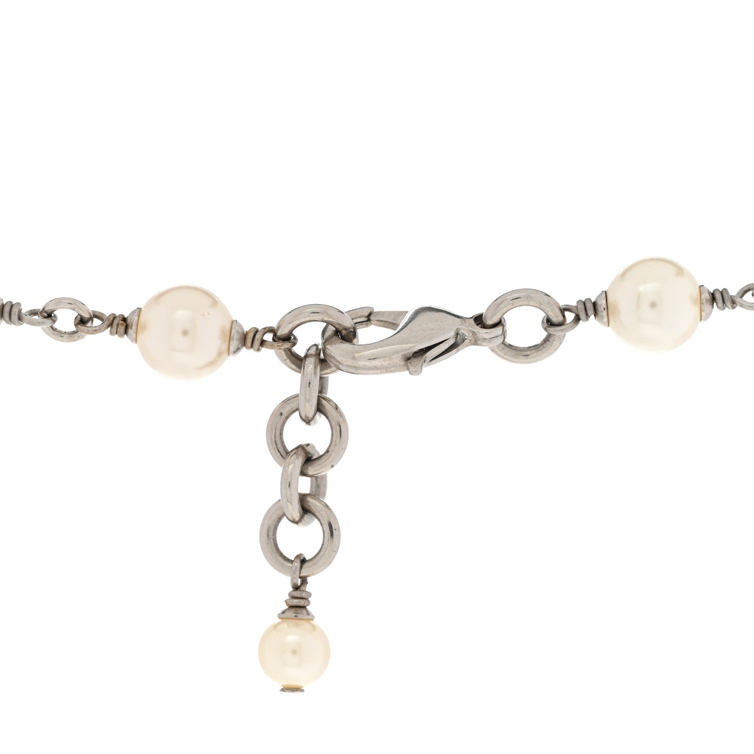 Chanel Crystal Pearl CC Long Necklace Silver 5 of 7