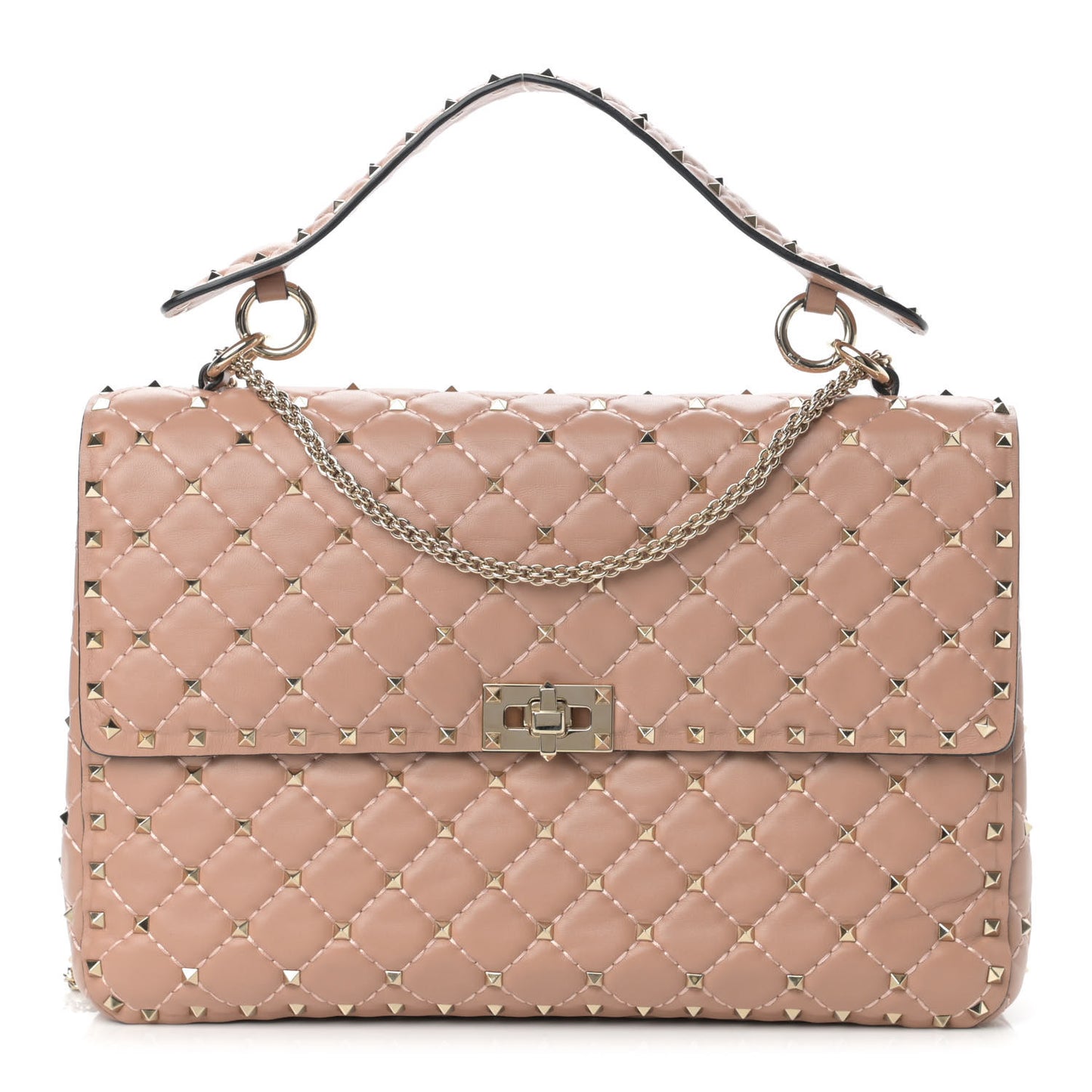 Nappa Large Rockstud Spike Shoulder Bag Soft Noisette