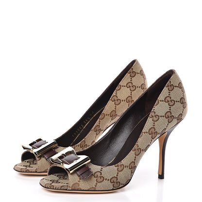 Gucci Monogram Bow Sandals 36.5 Brown 3 of 9
