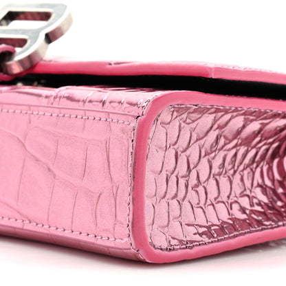 Balenciaga Metallic Shiny Calfskin Crocodile Embossed Hourglass Chain Bag Pink 8 of 14