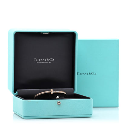 Tiffany 18K Rose Gold Diamond Narrow T T1 Hinged Bangle Bracelet 4 of 4