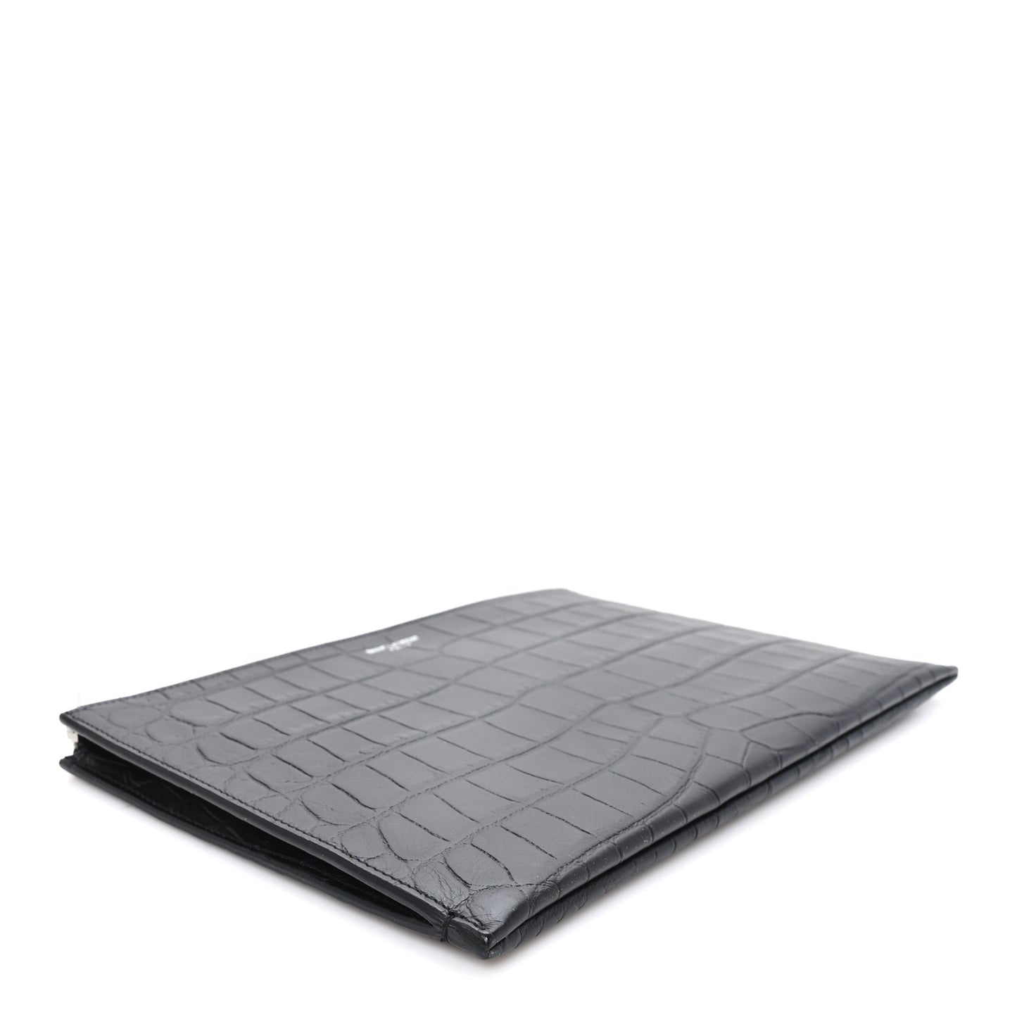Calfskin Crocodile Embossed Zip Mini Tablet Sleeve Black