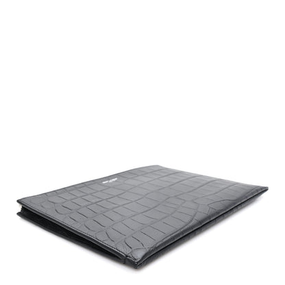Saint Laurent Calfskin Crocodile Embossed Zip Mini Tablet Sleeve Black 4 of 7
