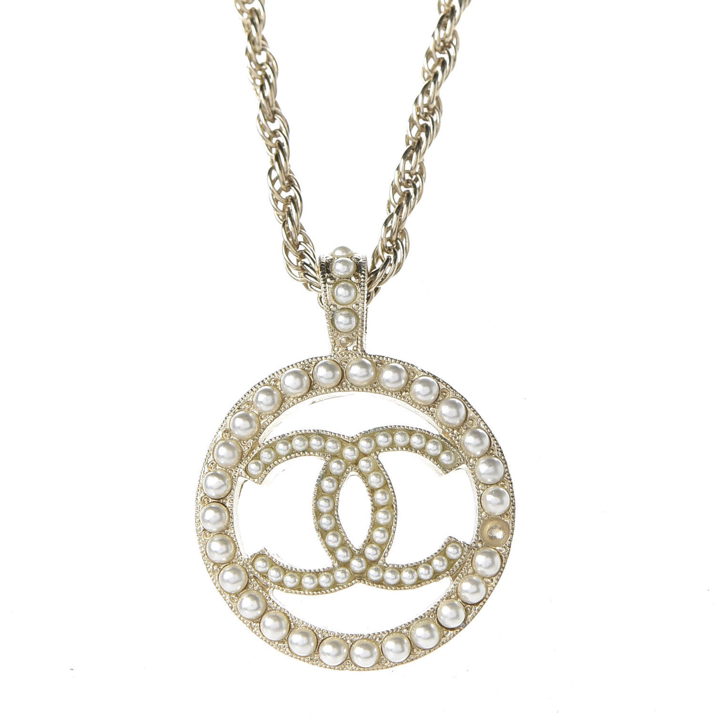 Pearl CC Round Pendant Necklace Gold