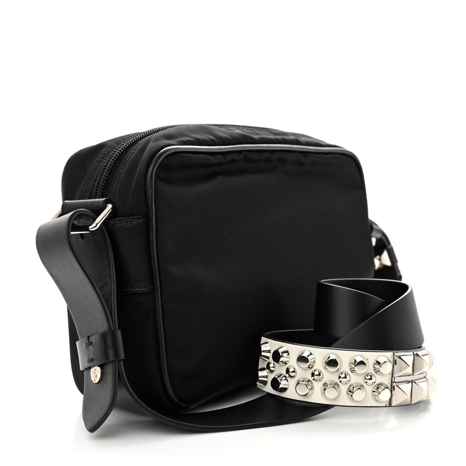 Prada Tessuto Nylon Studded New Vela Shoulder Bag Black Cromo 3 of 9