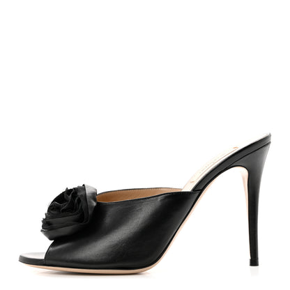 Valentino Garavani Nappa Rose Slide Sandals 40.5 Black 1 of 9