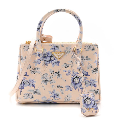 Prada Saffiano Lux Floral Print Small Galleria Double Zip Tote Periwinkle Blue 1 of 9