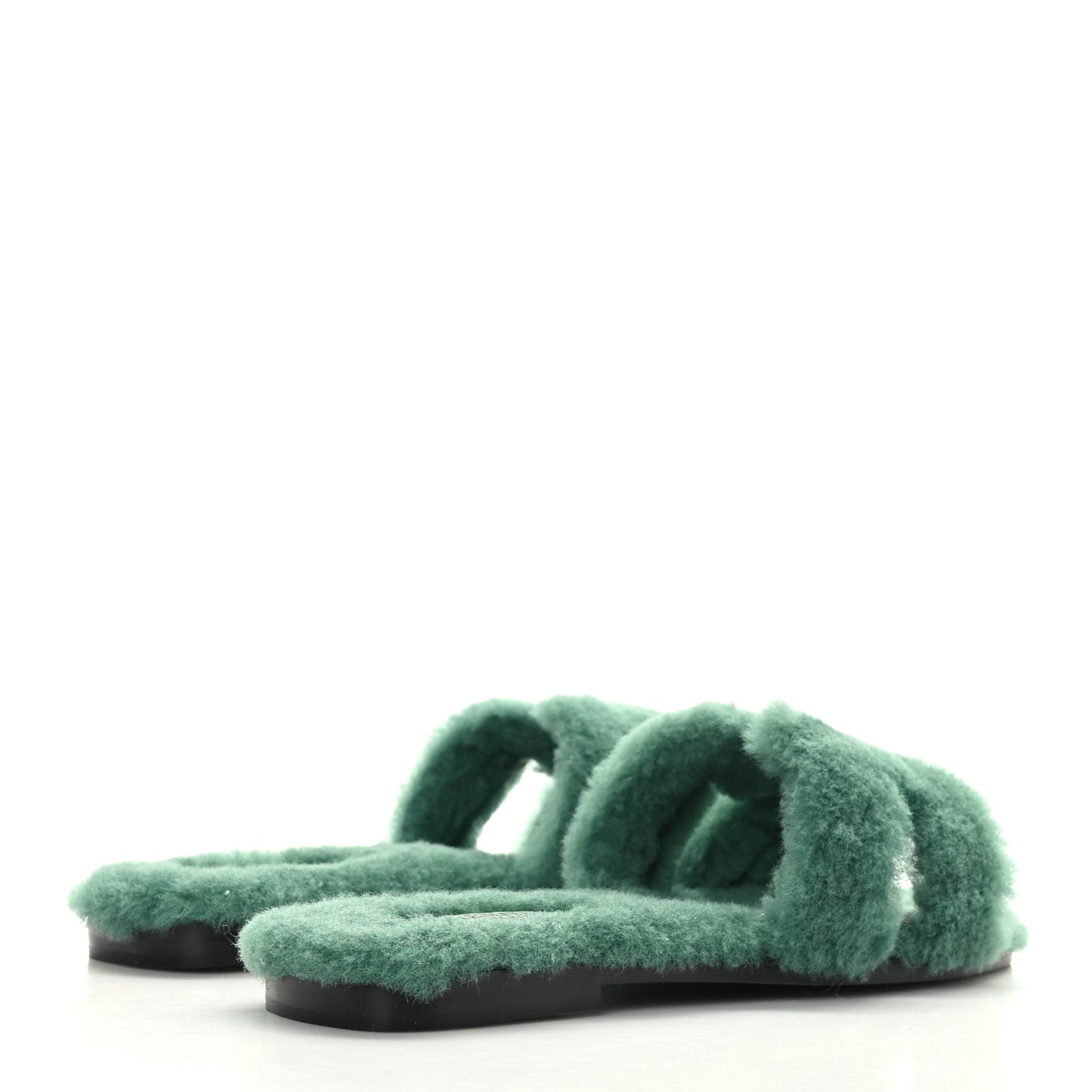 Hermes Woolskin Oran Sandals 37.5 Vert Anglais 4 of 7