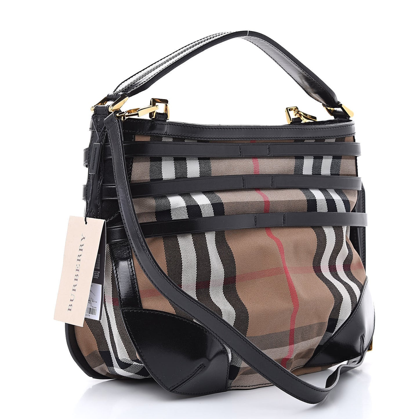 House Check Bridle Calfskin Small Dutton Hobo Black