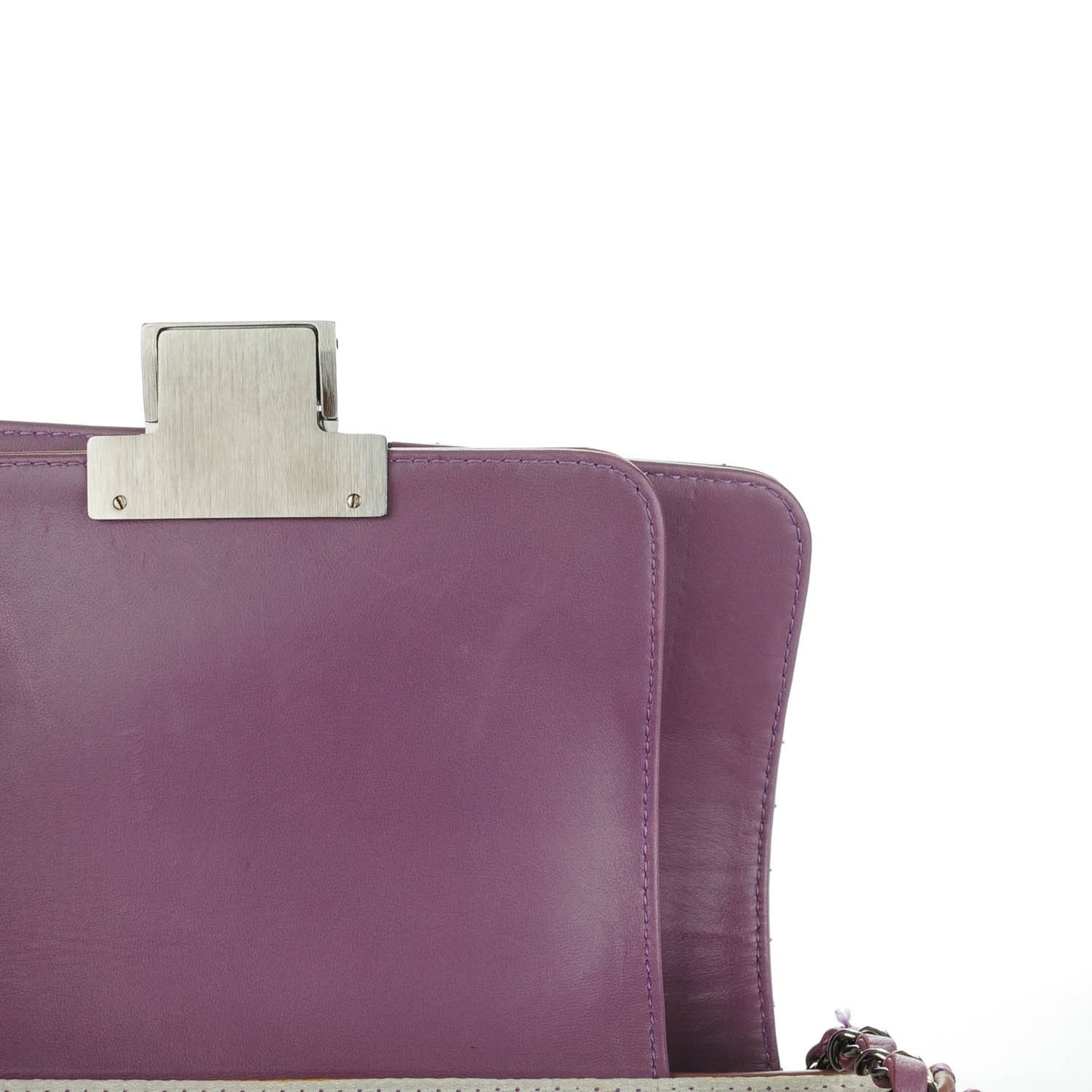 Glazed Calfskin Stitched Accordion Flap Pink