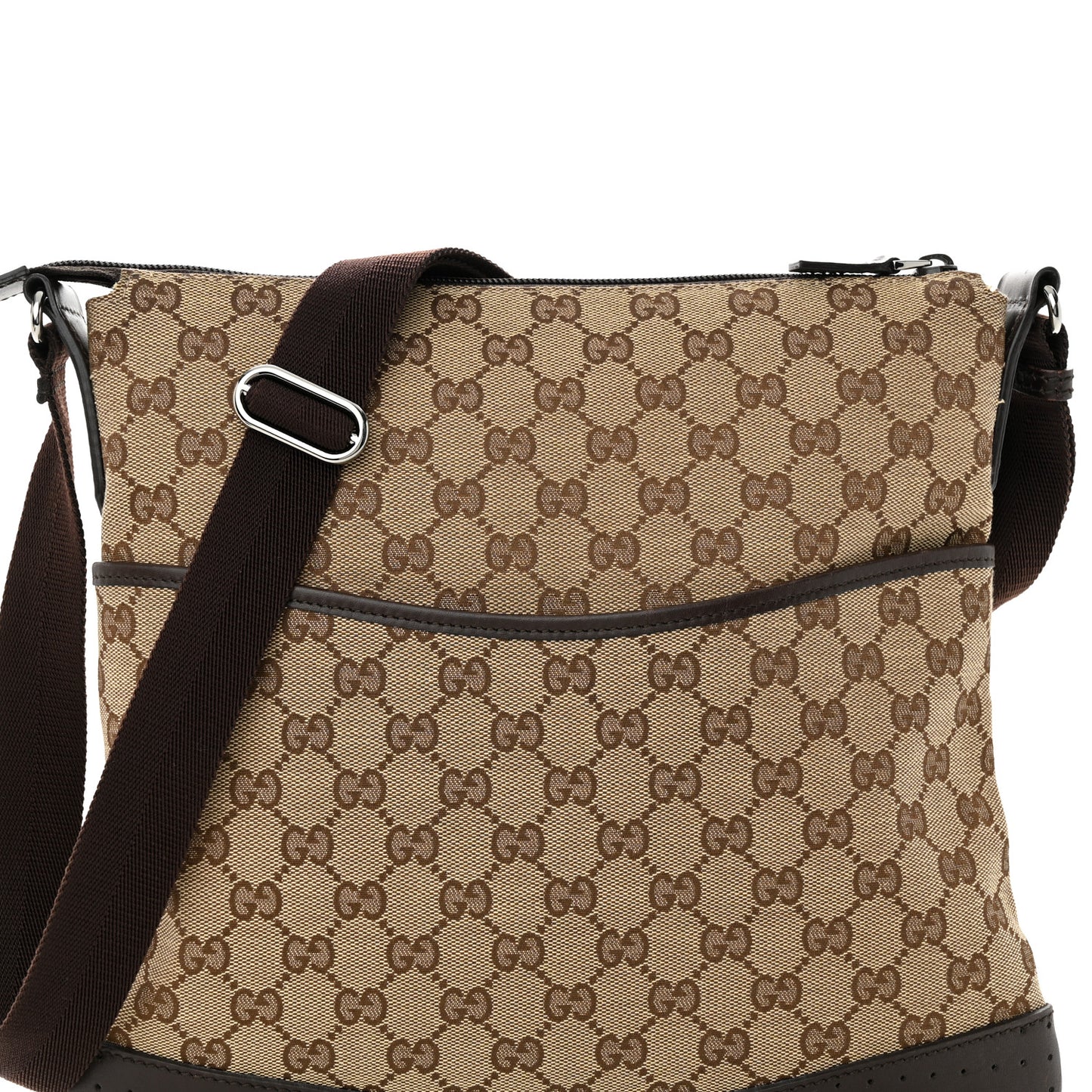 Monogram Calfskin Perforated Medium Flat Messenger Bag Dark Brown
