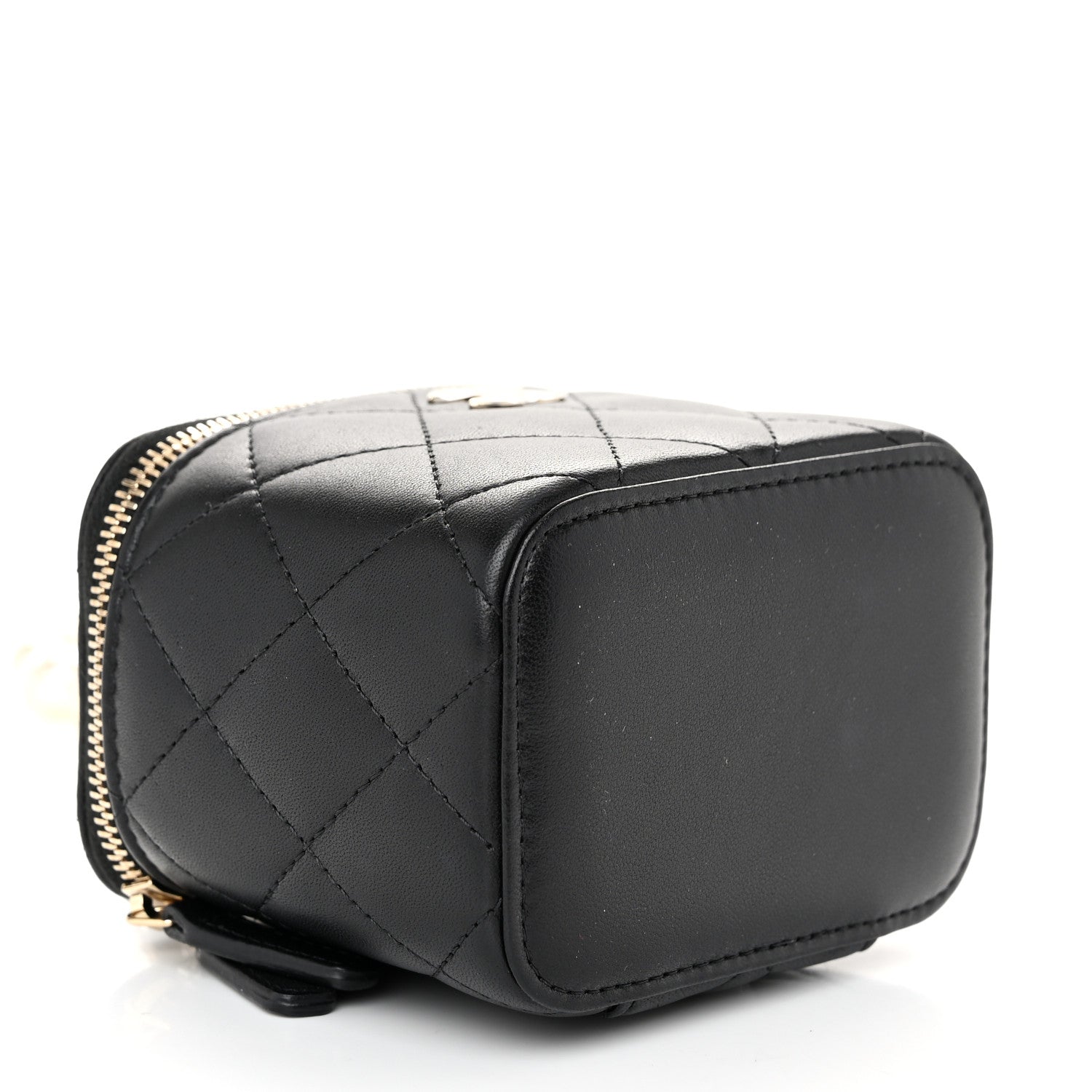 Chanel Lambskin Quilted Mini Vanity Case With Pearl Chain Black 4 of 11