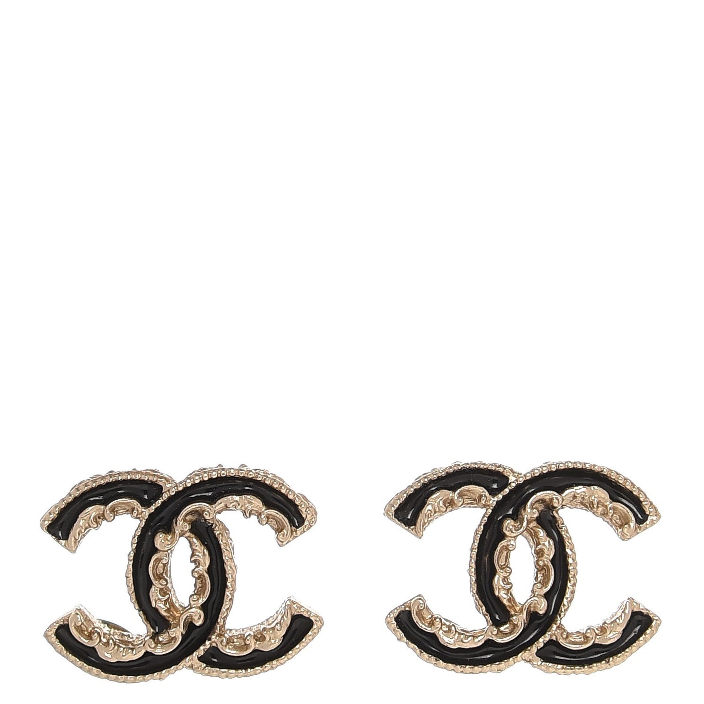Enamel CC Baroque Earrings Black Gold