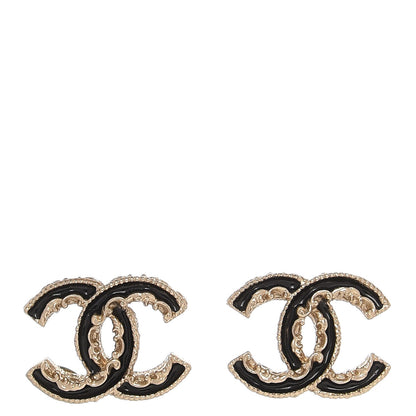 Chanel Enamel CC Baroque Earrings Black Gold 1 of 4