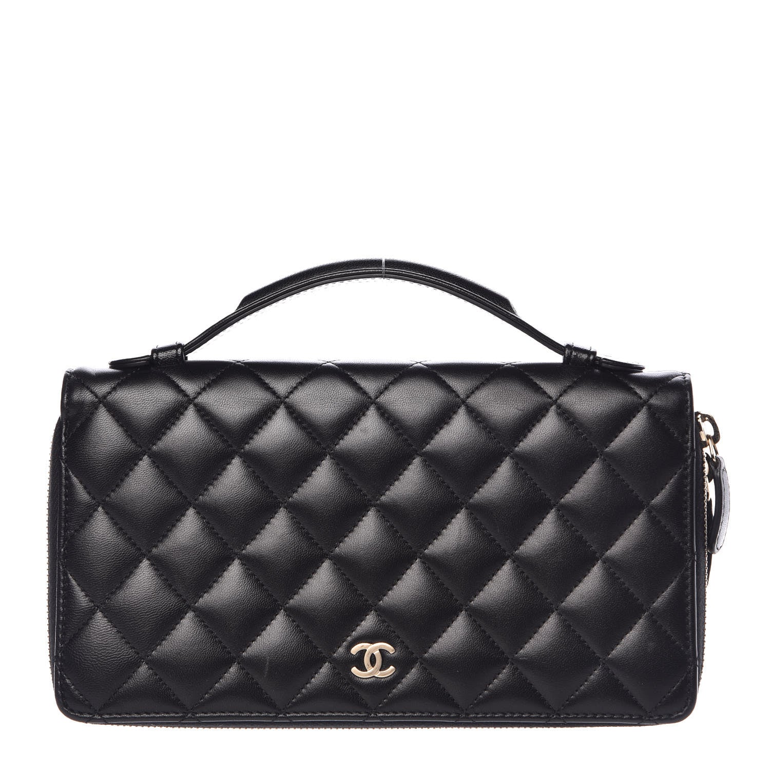 Chanel Lambskin Quilted Large Double Zip Around Organizer Wallet Black 1 of 12