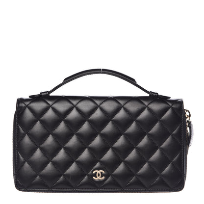 Chanel Lambskin Quilted Large Double Zip Around Organizer Wallet Black 1 of 12