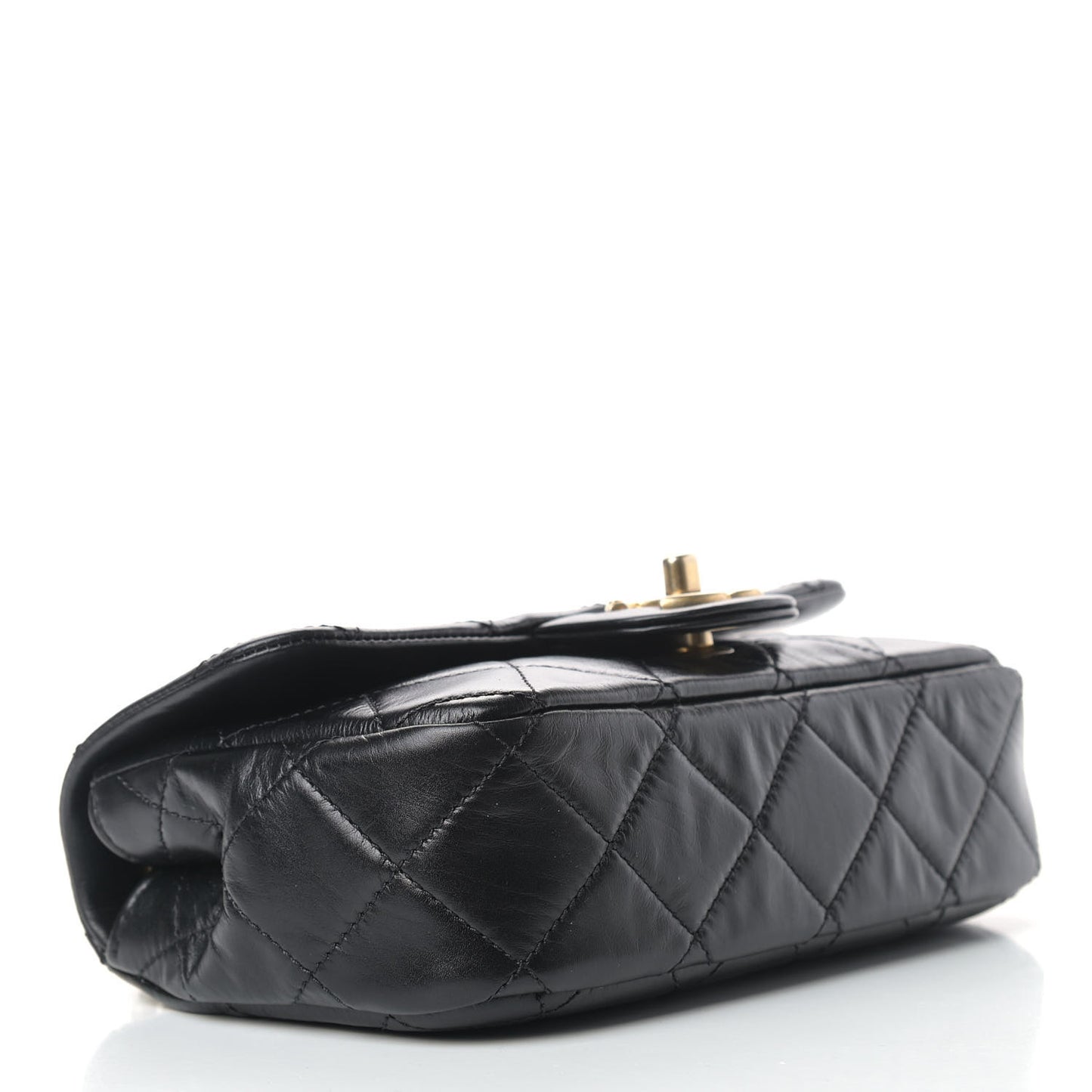 Calfskin Quilted Small Crystal Pearls Flap Bag Black