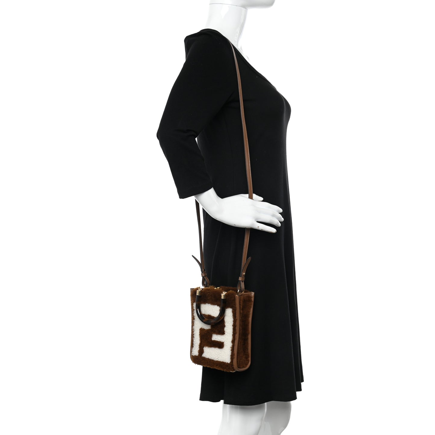 Shearling Plexiglass FF Mini Fendi Sunshine Shopper Tote Forresta White