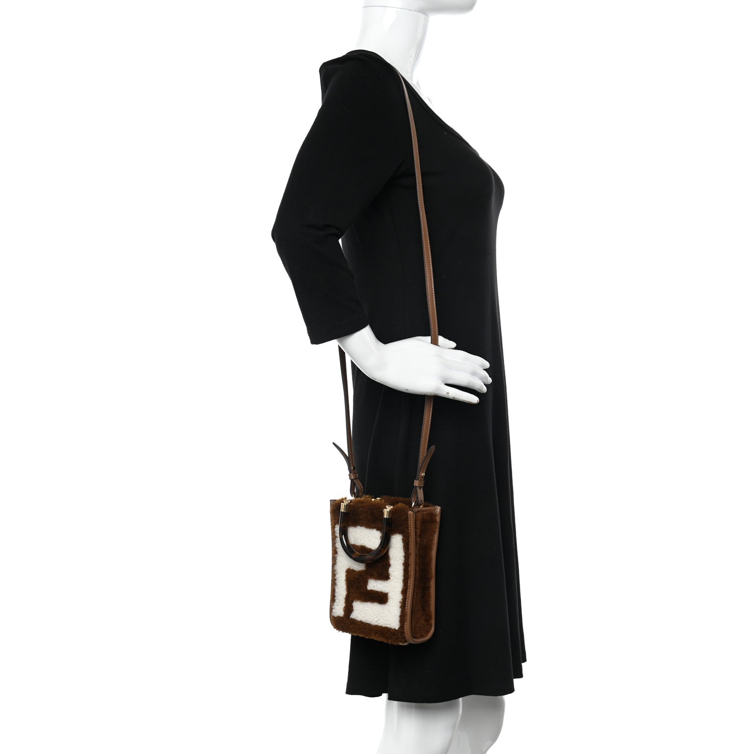Fendi Shearling Plexiglass FF Mini Fendi Sunshine Shopper Tote Forresta White 2 of 10