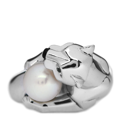 Cartier 18K White Gold Pearl Black Onyx Emerald Panthere De Cartier Ring 52 6 4 of 6