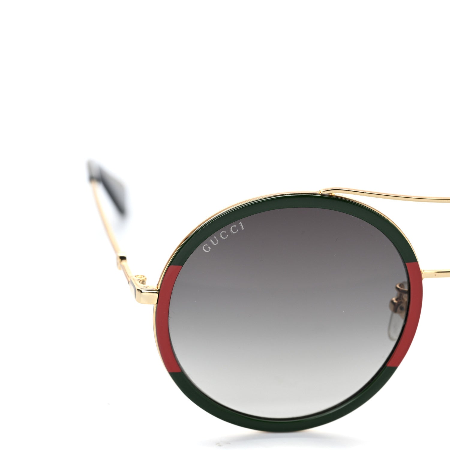 Gucci Metal Round Frame Sunglasses GG0061S Green Red 5 of 8
