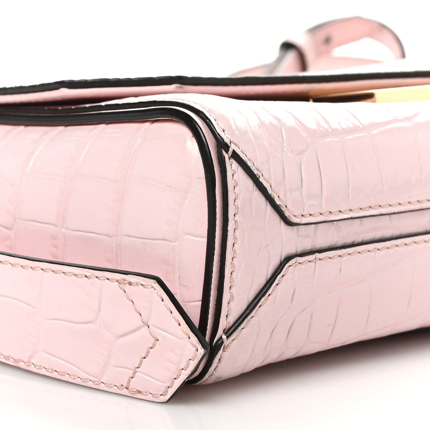 Calfskin Crocodile Embossed Mini Eden Top Handle Pink