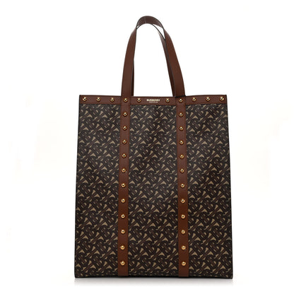 Burberry E-Canvas Monogram Studded Vertical Book Tote Tan Archive Beige 1 of 11