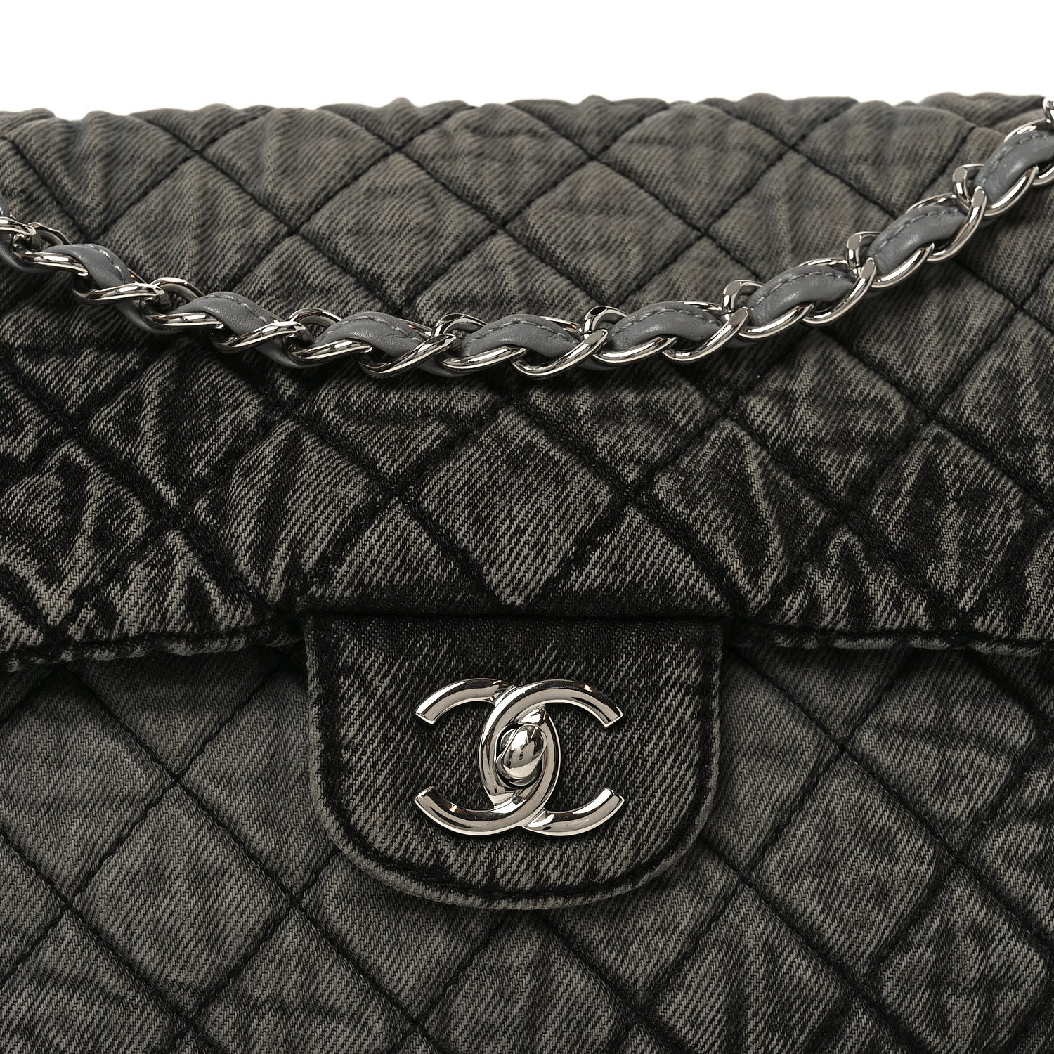 Chanel Denim Quilted Denimpression Flap Grey Black 7 of 9