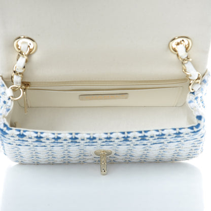 Chanel Lambskin Cotton Woven Mini Flap Blue White 5 of 7