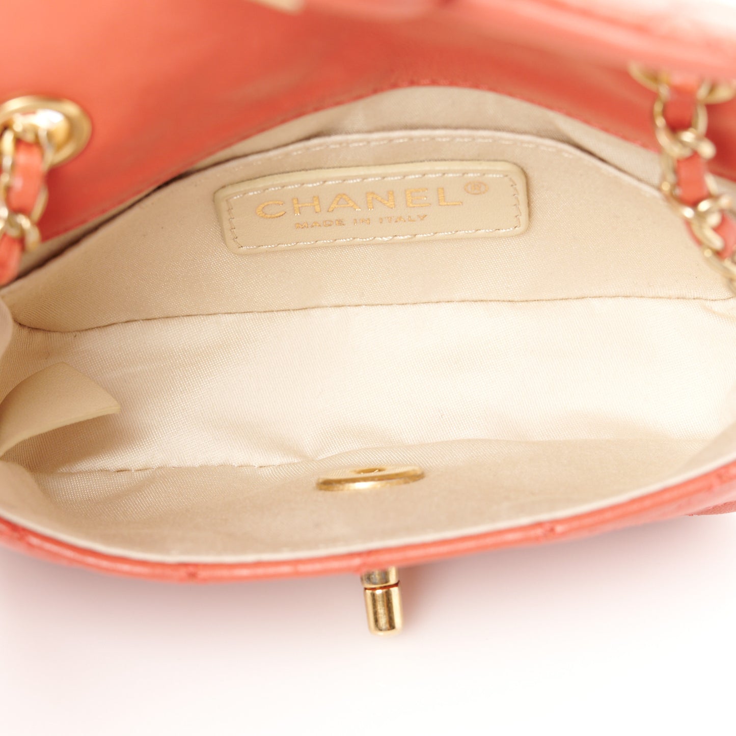 Lambskin Quilted Extra Mini Cruise Charm Flap Coral