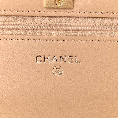 Chanel Lambskin Quilted CC Pearl Crush Wallet on Chain WOC Beige 6 of 12