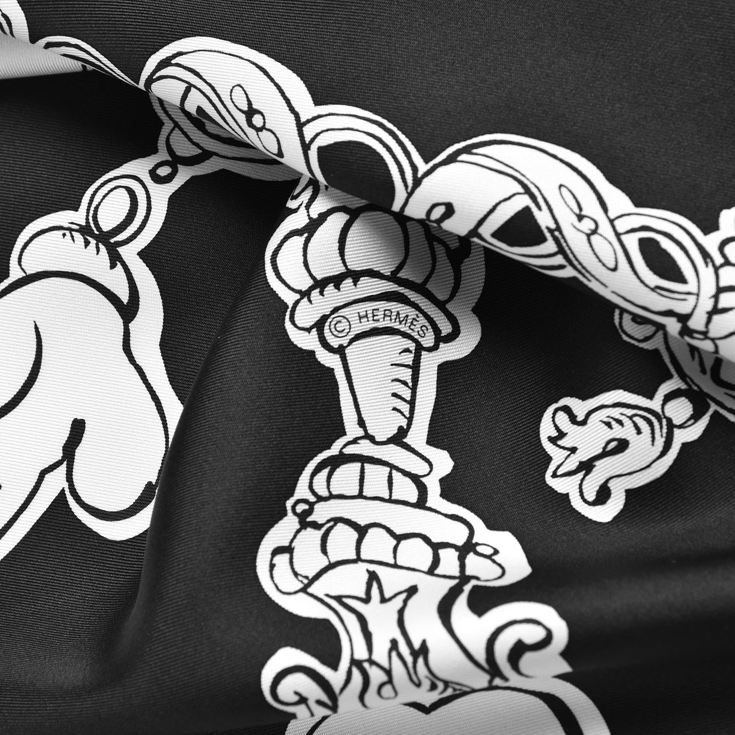 Hermes Silk Serio Ludere Scarf 90 Noir Blanc Noir 5 of 6