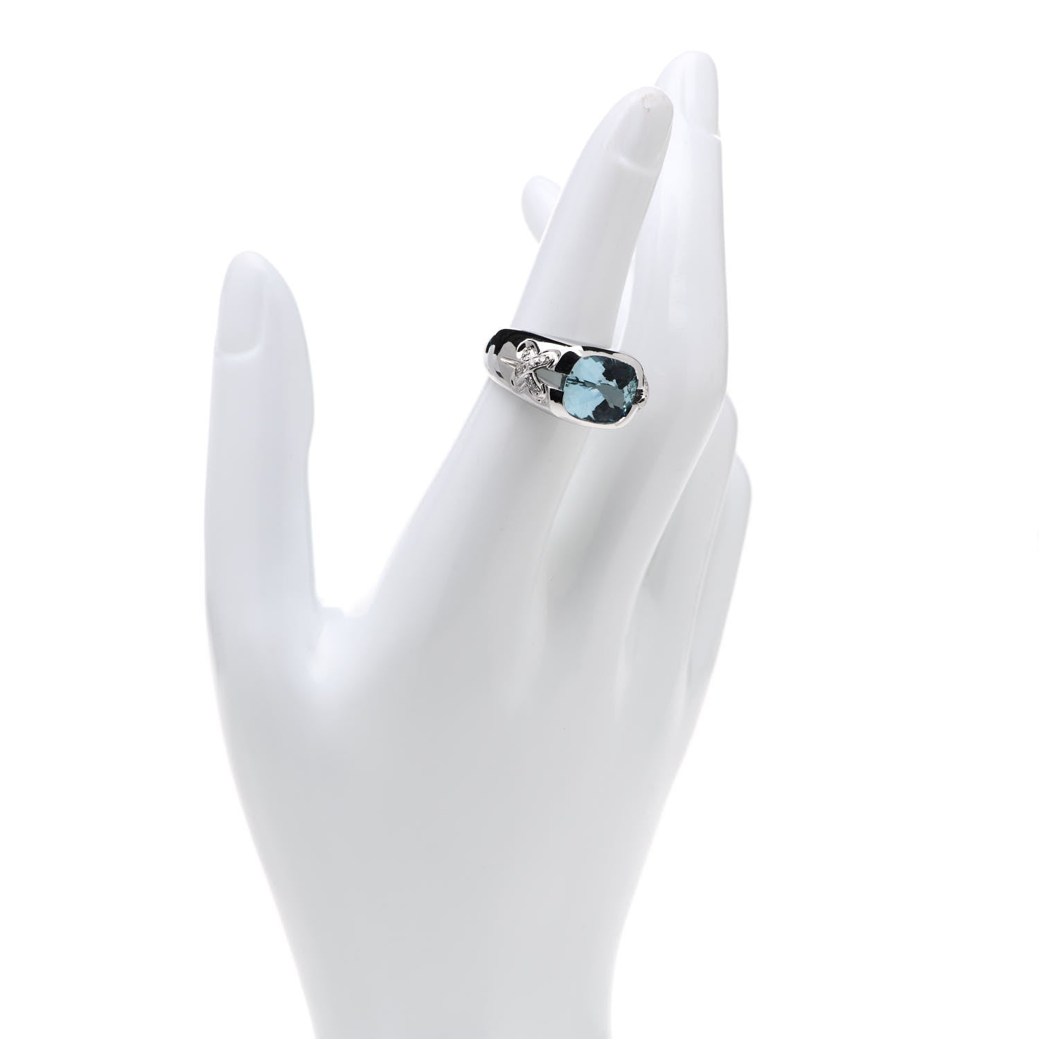 Tiffany 18K White Gold Aquamarine Diamond X Cocktail Ring 52 6 2 of 7
