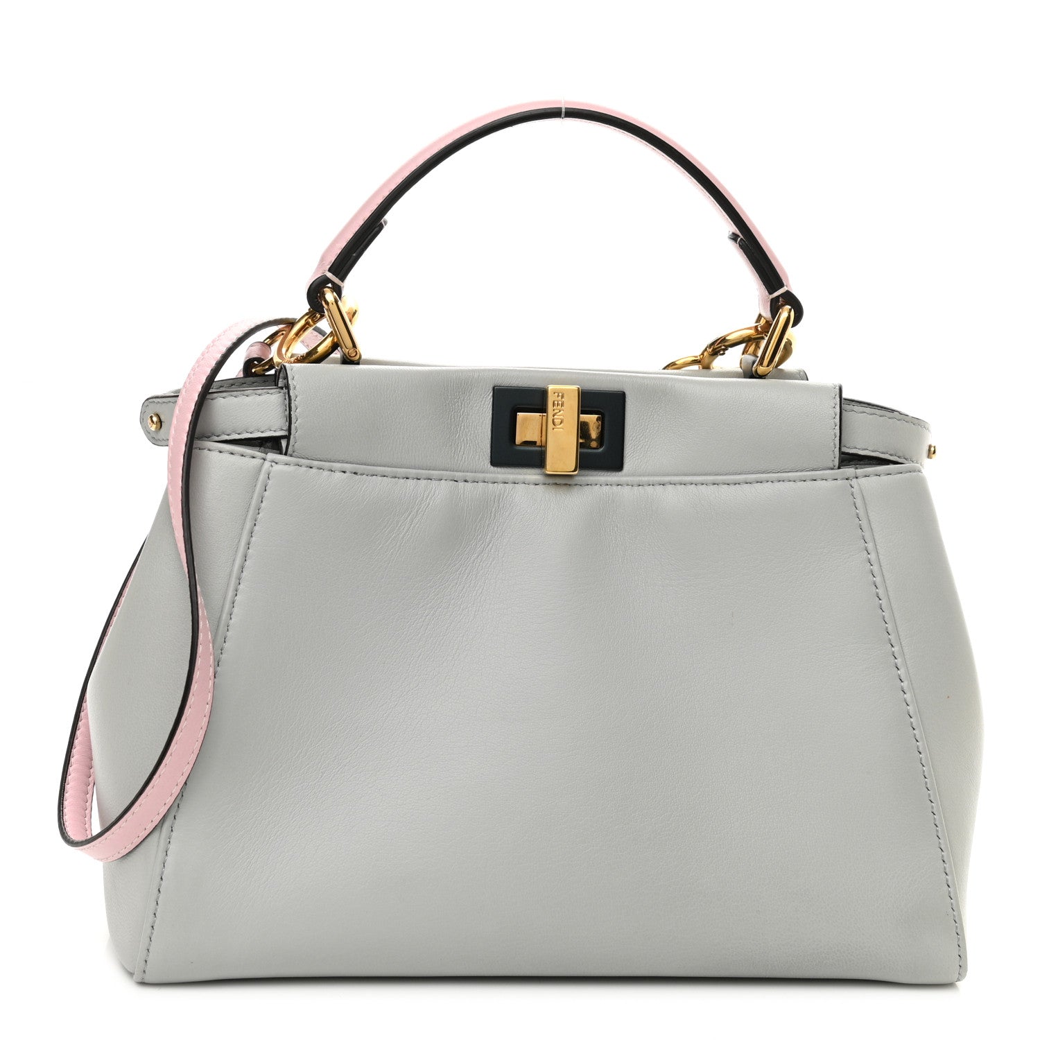 Fendi Nappa Colorblock Mini Peekaboo Iconic Satchel Grigio Perla Peonia Alga 1 of 11