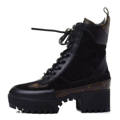 Louis Vuitton Suede Calfskin Monogram Laureate Platform Desert Boots 36.5 Black 1 of 5