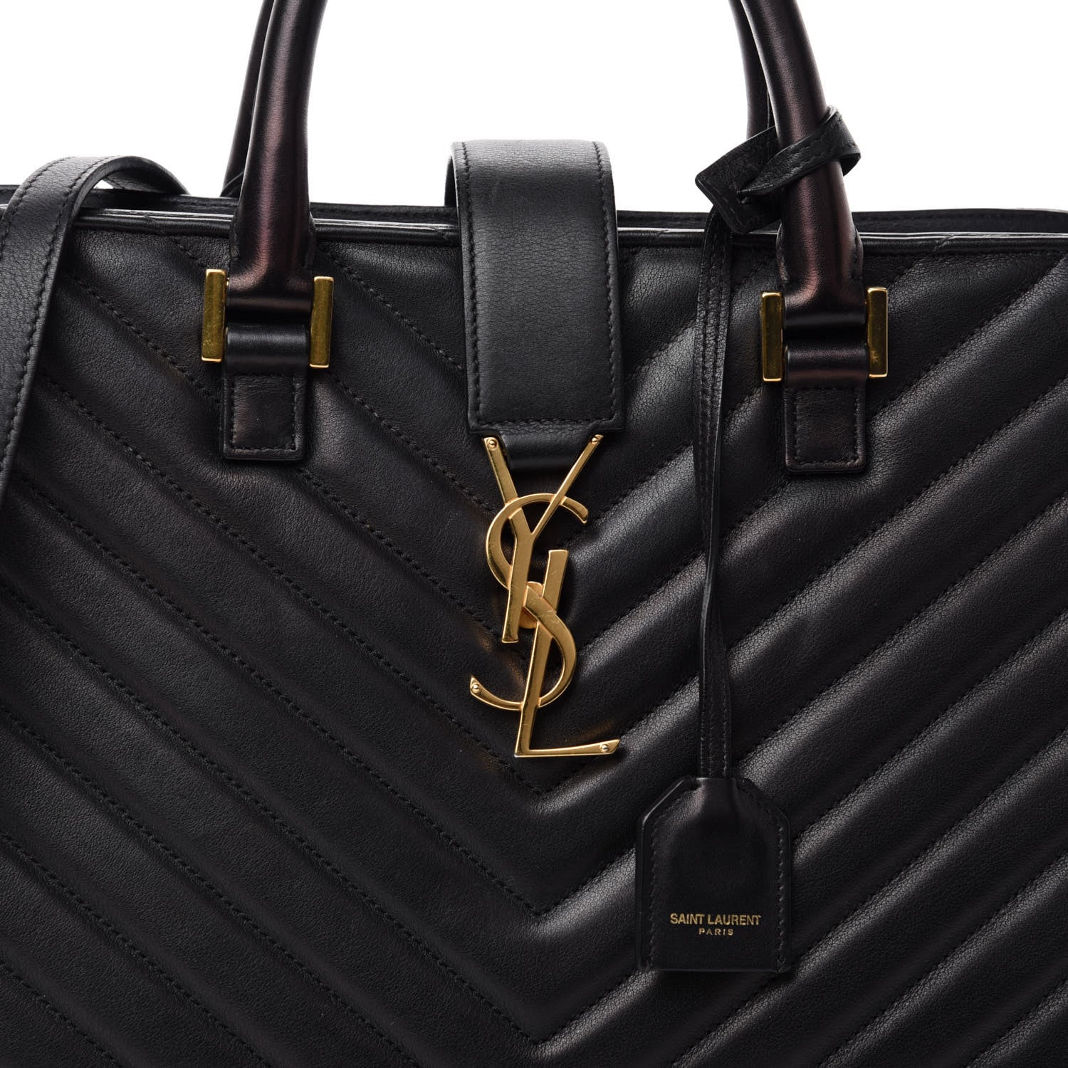 Saint Laurent Calfskin Matelasse Chevron Small Monogram Cabas Black 14 of 14