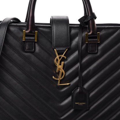 Saint Laurent Calfskin Matelasse Chevron Small Monogram Cabas Black 14 of 14